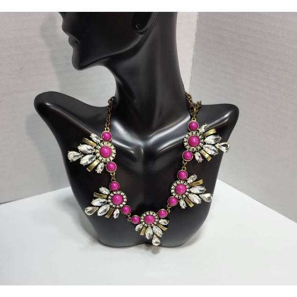 17" Pink Cabochon Rhinestone Statement Choker Necklace - Picture 2 of 7